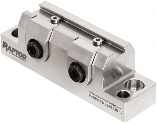 Raptor Workholding - 1-1/4" High x 1" Wide x 3-3/4" Long Vise Clamp - 3/8" Jaw Opening Capacity, 1/8" High x 2-1/2" Wide Jaw, For 4 & 5 Axis Workholding Systems - Exact Tooling