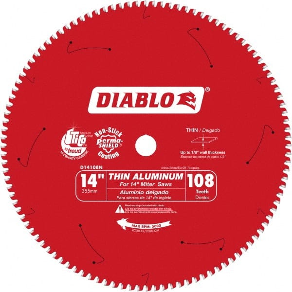 Freud - 14" Blade Diam, 108 Teeth, Carbide-Tipped Cold Saw Blade - 1" Arbor Hole Diam, 0.071" Blade Thickness - Exact Tooling