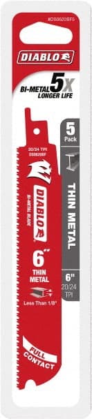 Freud - 6" Long x 1" Thick, Bi-Metal Reciprocating Saw Blade - Straight Profile, 20 to 24 TPI, Toothed Edge, Tang Shank - Exact Tooling