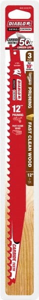 Freud - 12" Long x 1" Thick, Carbide Reciprocating Saw Blade - Tapered Profile, 3 TPI, Toothed Edge, Tang Shank - Exact Tooling