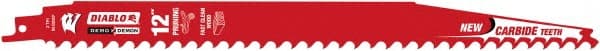 Freud - 12" Long x 1" Thick, Carbide Reciprocating Saw Blade - Tapered Profile, 3 TPI, Toothed Edge, Tang Shank - Exact Tooling