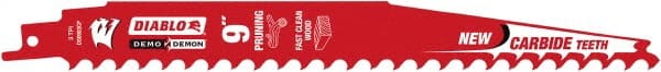 Freud - 9" Long x 1" Thick, Carbide Reciprocating Saw Blade - Tapered Profile, 3 TPI, Toothed Edge, Tang Shank - Exact Tooling