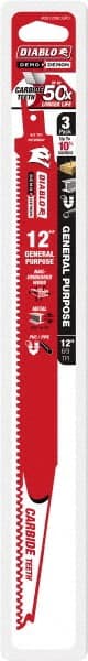 Freud - 12" Long x 1" Thick, Carbide Reciprocating Saw Blade - Tapered Profile, 9 TPI, Toothed Edge, Tang Shank - Exact Tooling