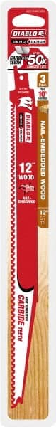 Freud - 12" Long x 1" Thick, Carbide Reciprocating Saw Blade - Tapered Profile, 6 TPI, Toothed Edge, Tang Shank - Exact Tooling