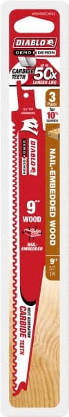 Freud - 9" Long x 1" Thick, Carbide Reciprocating Saw Blade - Tapered Profile, 6 TPI, Toothed Edge, Tang Shank - Exact Tooling