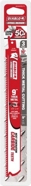 Freud - 9" Long x 1" Thick, Carbide Reciprocating Saw Blade - Straight Profile, 8 TPI, Toothed Edge, Tang Shank - Exact Tooling