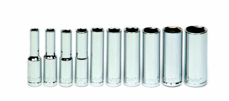 10 Piece - 1/4" Drive - 6 Point - Deep - Socket Set on Clip Rail SAE - Exact Tooling