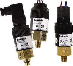 Barksdale - 3650 to 7,500 psi Adjustable Range, 12,000 Max psi, Compact Pressure Switch - 1/4 NPT Male, DIN 43650, SPDT Contact, Brass Wetted Parts, 2% Repeatability - Exact Tooling
