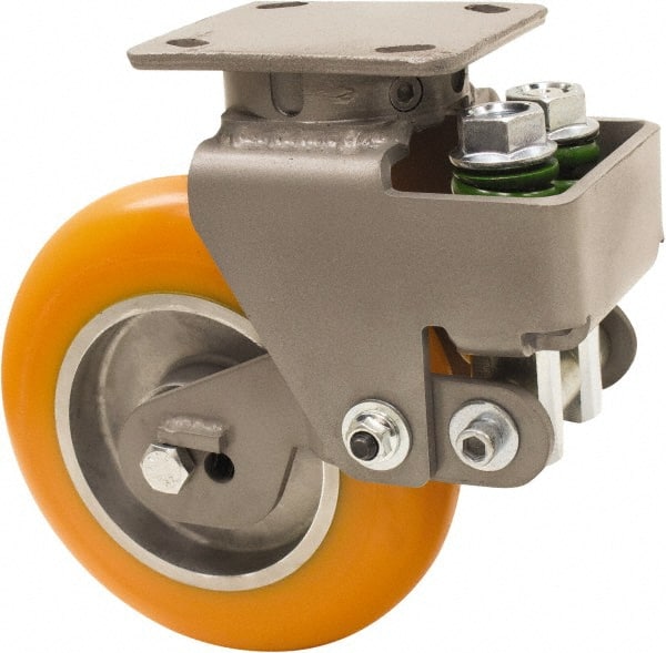 Hamilton - 8" Diam x 2" Wide, Polyurethane Mold on to Cast Iron Center Swivel Caster - 1,000 Lb Capacity, Top Plate Mount, 4" x 5" Plate, Sealed Precision Ball Bearing Bearing - Exact Tooling