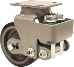 Hamilton - 6" Diam x 2" Wide, Polyurethane Mold on to Cast Iron Center Swivel Caster - 1,560 Lb Capacity, Top Plate Mount, 4" x 5" Plate, Sealed Precision Ball Bearing Bearing - Exact Tooling