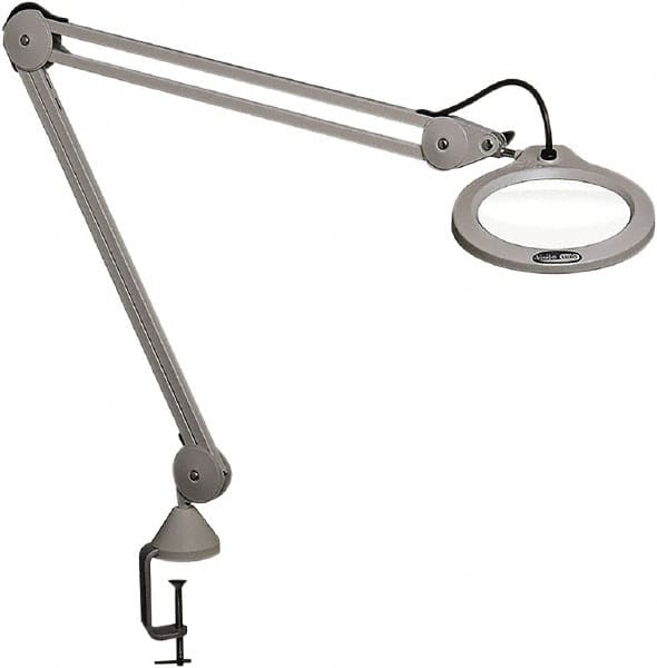 Vision Engineering - 45" Arm, Spring Suspension, Clamp Mount, LED, Light Gray, Magnifying Task Light - 10 Watts, 100-240 Volts, 2.25x Magnification, 5" Wide x 8" Long - Exact Tooling