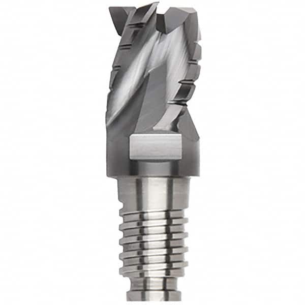 Kennametal - 1/2" Diam, 3/8" LOC, 3 Flute, 0.015" Corner Radius End Mill Head - Solid Carbide, AlTiN Finish, Duo-Lock 12 Connection, Spiral Flute, 35° Helix, Centercutting - Exact Tooling