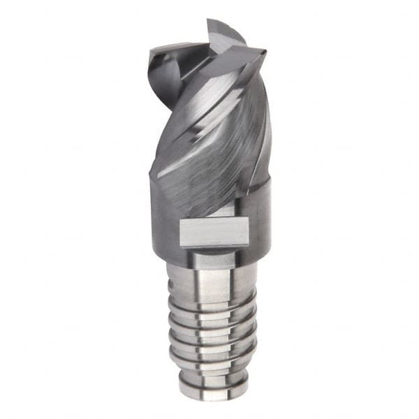 Kennametal - 3/8" Diam, 9/32" LOC, 3 Flute, 0.03" Corner Radius End Mill Head - Solid Carbide, AlTiN Finish, Duo-Lock 10 Connection, Spiral Flute, 42, 45 & 48° Helix, Centercutting - Exact Tooling