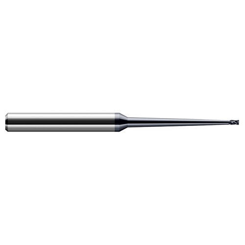 Miniature End Mills - Clearance Cutters - 0.0310″ (1/32″) Cutter Diameter × 0.0470″ (3/64″) Length of Cut × 2° 0.5000″ (1/2″) Taper Reach Carbide Square End Mill, 2 Flutes, AlTiN Nano Coated - Exact Tooling