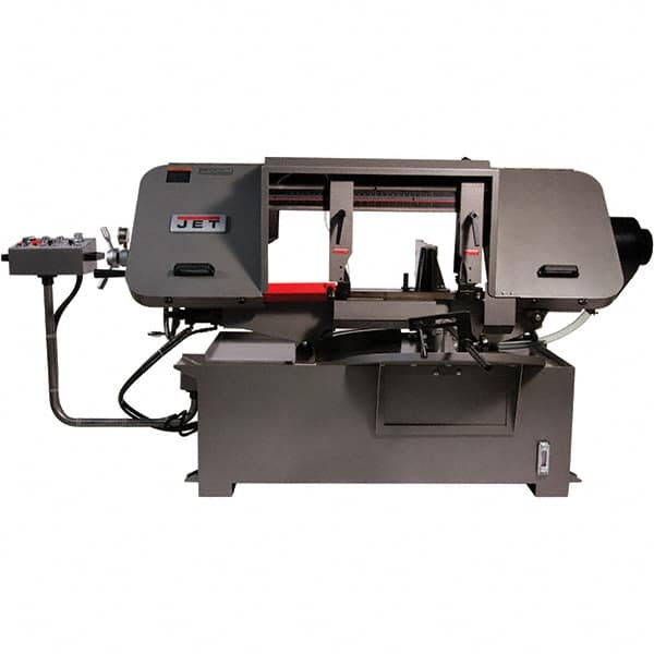 Jet - 19-1/4 x 4" Max Capacity, Semi-Automatic Variable Speed Pulley Horizontal Bandsaw - 90 to 370 SFPM Blade Speed, 230/460 Volts, 45 & 90°, 3 hp, 3 Phase - Exact Tooling