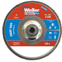 7″ Vortec Pro Abrasive Flap Disc, Angled, Aluminum Backing, 40Z, 5/8″-11 UNC Nut - Exact Tooling