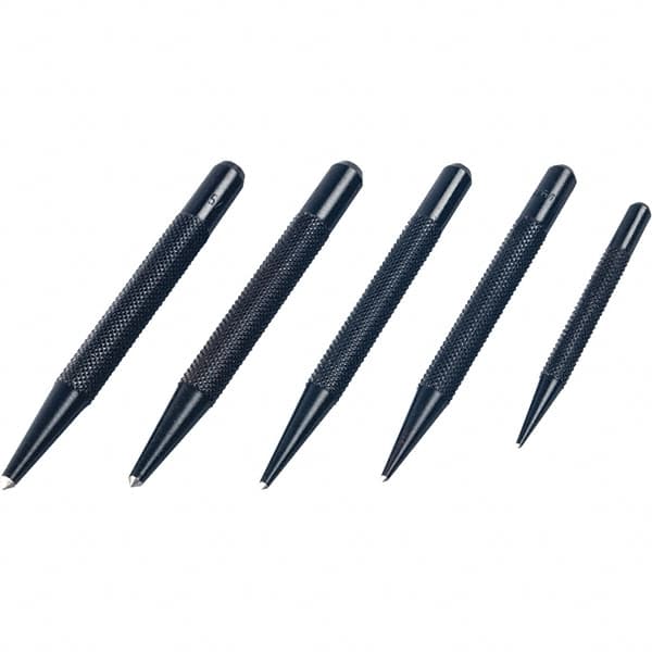 Mitutoyo - 5 Piece, 1/16 to 5/32", Pin Punch Set - Round Shank, Comes in Plastic Sleeve - Exact Tooling