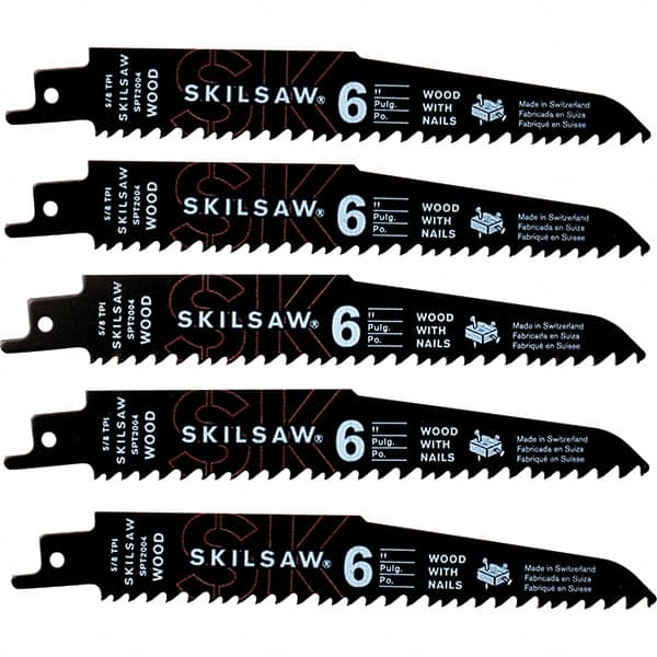 Skilsaw - 6" Long x 1" Thick, Bi-Metal Reciprocating Saw Blade - Straight Profile, 5 to 8 TPI, Toothed Edge, Universal Shank - Exact Tooling