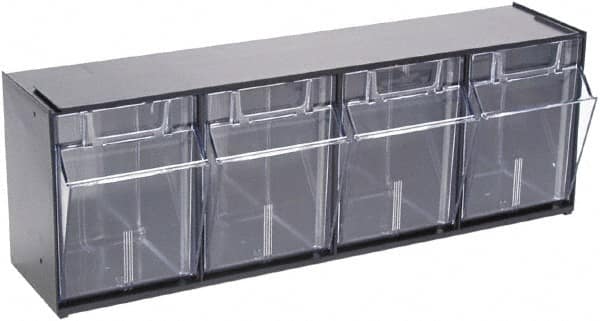 Deflect-o - 4 Compartment, 23-5/8 Inch Wide x 6-5/8 Inch Deep x 8-1/8 Inch High, Covered Modular - Plastic, Black and Clear - Exact Tooling