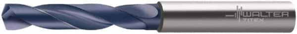 Walter-Titex - 11.4mm 140° Spiral Flute Solid Carbide Screw Machine Drill Bit - TiAlN Finish, Right Hand Cut, 1.347" Flute Length, 4" OAL, Special Type Point, Straight Shank - Exact Tooling