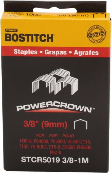 Stanley Bostitch - 3/8" Long x 7/16" Wide, 18 Gauge Crowned Construction Staple - Steel, Chisel Point - Exact Tooling