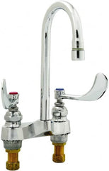 T&S Brass - Faucet Mount, Deck Mount Faucet without Spray - Two Handle, Wrist Blade Handle, Rigid Gooseneck Spout, No Drain - Exact Tooling