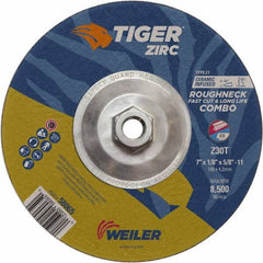 Weiler - 30 Grit, 9" Wheel Diam, Type 27 Depressed Center Wheel - Hard Grade, Zirconia Alumina, T Hardness, 8,500 Max RPM - Exact Tooling