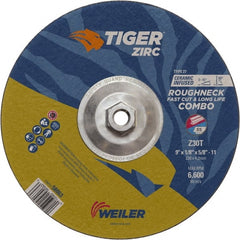 Weiler - 30 Grit, 9" Wheel Diam, Type 27 Depressed Center Wheel - Hard Grade, Zirconia Alumina, T Hardness, 6,600 Max RPM - Exact Tooling