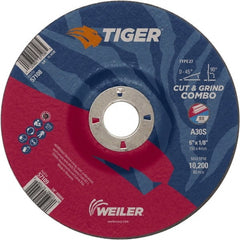 Weiler - 30 Grit, 6" Wheel Diam, 7/8" Arbor Hole, Type 27 Depressed Center Wheel - Medium Grade, Aluminum Oxide, S Hardness, 10,200 Max RPM - Exact Tooling