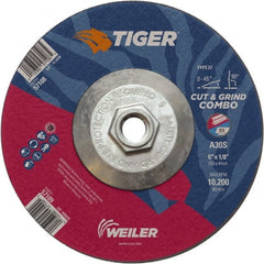 Weiler - 30 Grit, 6" Wheel Diam, Type 27 Depressed Center Wheel - Medium Grade, Aluminum Oxide, S Hardness, 10,200 Max RPM - Exact Tooling