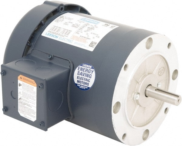 Leeson - 1 Max hp, 1,200 Max RPM, Premium Efficient Electric AC DC Motor - 230/460 V Input, Three Phase, 56C Frame, C-Face Mount, TEFC Enclosure - Exact Tooling