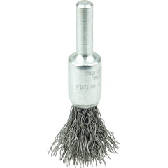 Weiler - End Brushes; Brush Diameter (Inch): 3/8 ; Fill Material: Steel ; Filament/Wire Diameter Range (Decimal Inch): 0.0201 and Above ; Filament/Wire Diameter (Decimal Inch): 0.0118 ; Wire Type: Crimped Wire ; Bridled: No - Exact Tooling