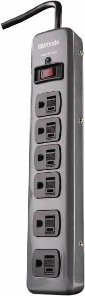 Woods PRO - 6 Outlets, 125 Volts, 15 Amps, 3' Cord, Power Outlet Strip - Keyhole Mount, 5-15 NEMA Configuration, 11-3/4" Strip, cULus - Exact Tooling