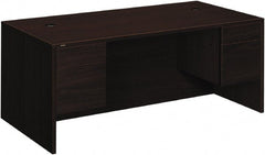 Hon - Woodgrain Laminate Double Pedestal Desk - 72" Wide x 36" Deep x 29-1/2" High, Mahogany - Exact Tooling
