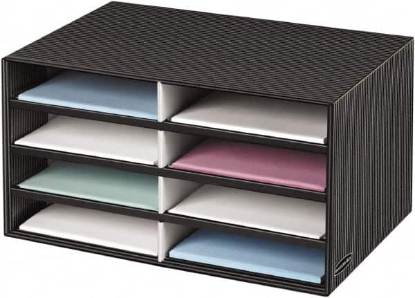BANKERS BOX - 8 Compartments, 19-1/2" Wide x 10-1/4" High x 12-3/8" Deep, Literature Organizer - Corrugated Cardboard, Black/Gray - Exact Tooling