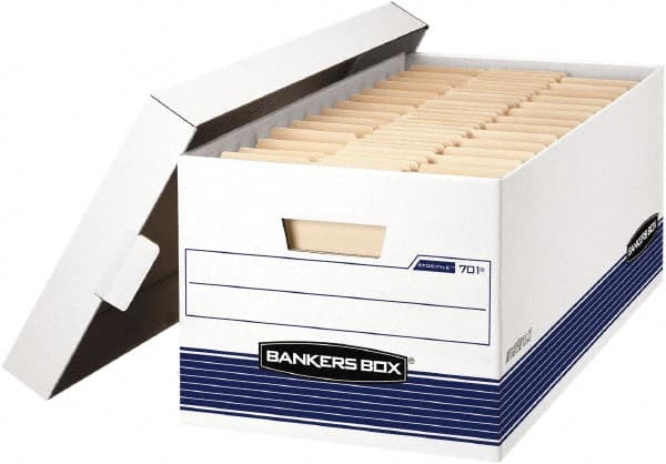 BANKERS BOX - 1 Compartment, 12-7/8" Wide x 10-1/4" High x 25-3/8" Deep, Storage Box - Corrugated Cardboard, White/Blue - Exact Tooling