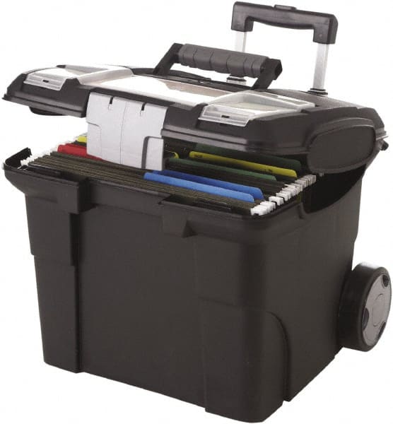 Storex - 1 Compartment, 15" Wide x 30" High x 16.38" Deep, Portable Storage Box - Metal & Plastic, Black - Exact Tooling