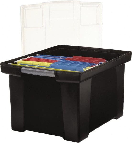 Storex - 1 Compartment, 18-1/2" Wide x 10-7/8" High x 14-1/4" Deep, Portable Storage Box - Plastic, Black/Clear - Exact Tooling