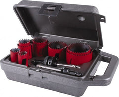 M.K. MORSE - 11 Piece, 3/4" to 2-1/2" Saw Diam, General Purpose Hole Saw Kit - Bi-Metal, Toothed Edge, Pilot Drill Model No. MAPD301, Includes 3 Hole Saws - Exact Tooling