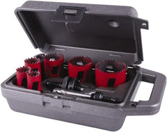 M.K. MORSE - 8 Piece, 3/4" to 2-1/4" Saw Diam, Plumber's Hole Saw Kit - Bi-Metal, Toothed Edge, Pilot Drill Model No. MAPD301, Includes 2 Hole Saws - Exact Tooling