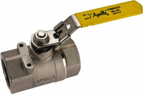 Apollo - 1-1/2" Pipe, Standard Port, Stainless Steel Standard Ball Valve - 2 Piece, NPT Ends, Locking Lever Handle, 600 WOG, 150 WSP - Exact Tooling
