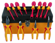 12 Piece - Insulated Pliers; Cutters; Slotted & Phillips Screwdrivers; Nut Drivers in Tool Box - Exact Tooling