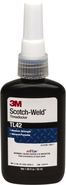 3M - 50 mL Bottle, Blue, Medium Strength Liquid Threadlocker - Series TL42, 24 hr Full Cure Time, Hand Tool Removal - Exact Tooling