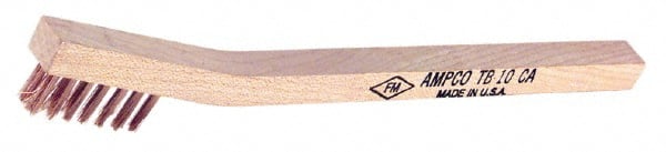 Ampco - 3 Rows x 7 Columns Bronze Toothbrush Style Scratch Brush - 7-7/8" OAL, 1/2" Trim Length, Wood Toothbrush Handle - Exact Tooling