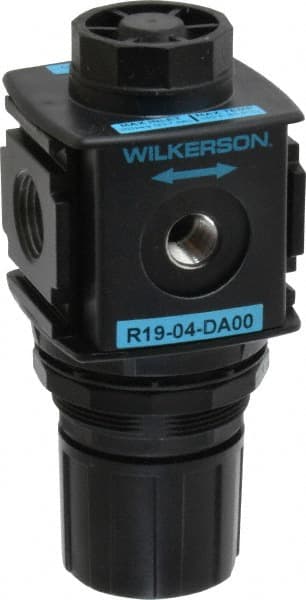 Wilkerson - 1/2 NPT Port, Zinc Common-P1 Regulator - 3 to 60 psi Range, 300 Max psi Supply Pressure, 1/4" Gauge Port Thread, 2.36" Wide x 5.4" High - Exact Tooling