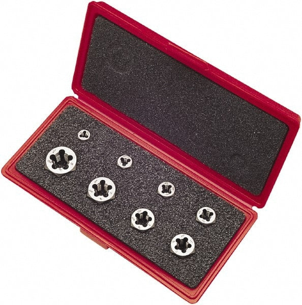 Vermont Tap & Die - 1/4-28 to 3/4-16 UNF, Hex Die Set - Carbon Steel, 8 Piece Set, Comes with Metal Case - Exact Tooling