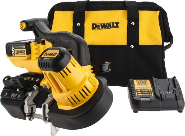 DeWALT - 20 Volt, 32-7/8" Blade, 740 SFPM Cordless Portable Bandsaw - 2-1/2" (Round) & 2-1/2 x 2-1/2" (Rectangle) Cutting Capacity, Lithium-Ion Battery Included - Exact Tooling