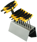 8 Piece - 1/8 - 3/8" - Black Finish - T-Handle Soft Grip Dual Drive Ball End Hex Inch Set in Metal Stand - Exact Tooling