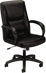 Basyx - 45" High Executive Mid Back Chair - 25" Wide x 39-1/4" Deep, Leather Seat, Black - Exact Tooling