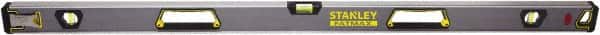 Stanley - 48" Long 3 Vial Box Beam Level - Aluminum, Black/Silver/Yellow, 1 Level & 2 Plumb Vials - Exact Tooling